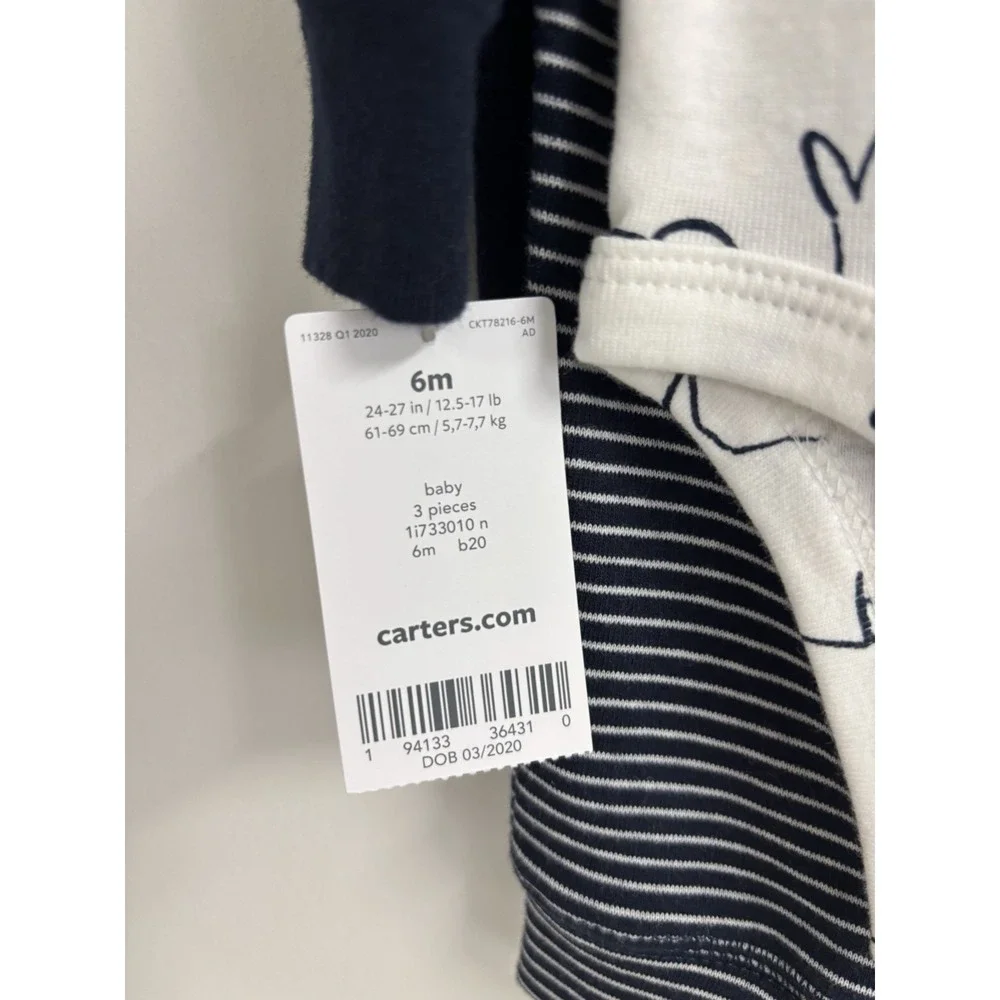 Carter's Baby 6M 3pc Navy Zip Hoodie Bodysuit Pants Set Whale Stripe